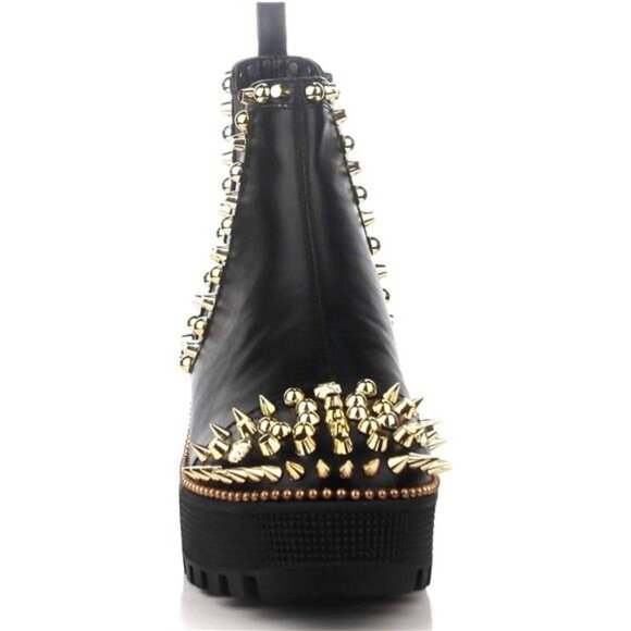 Women's Spiky Pull On Combat Boots - Picture 3 of 6